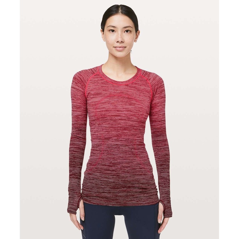Lululemon Swiftly Tech Long Sleeve Crew Space Dye Red Burgundy Size 2